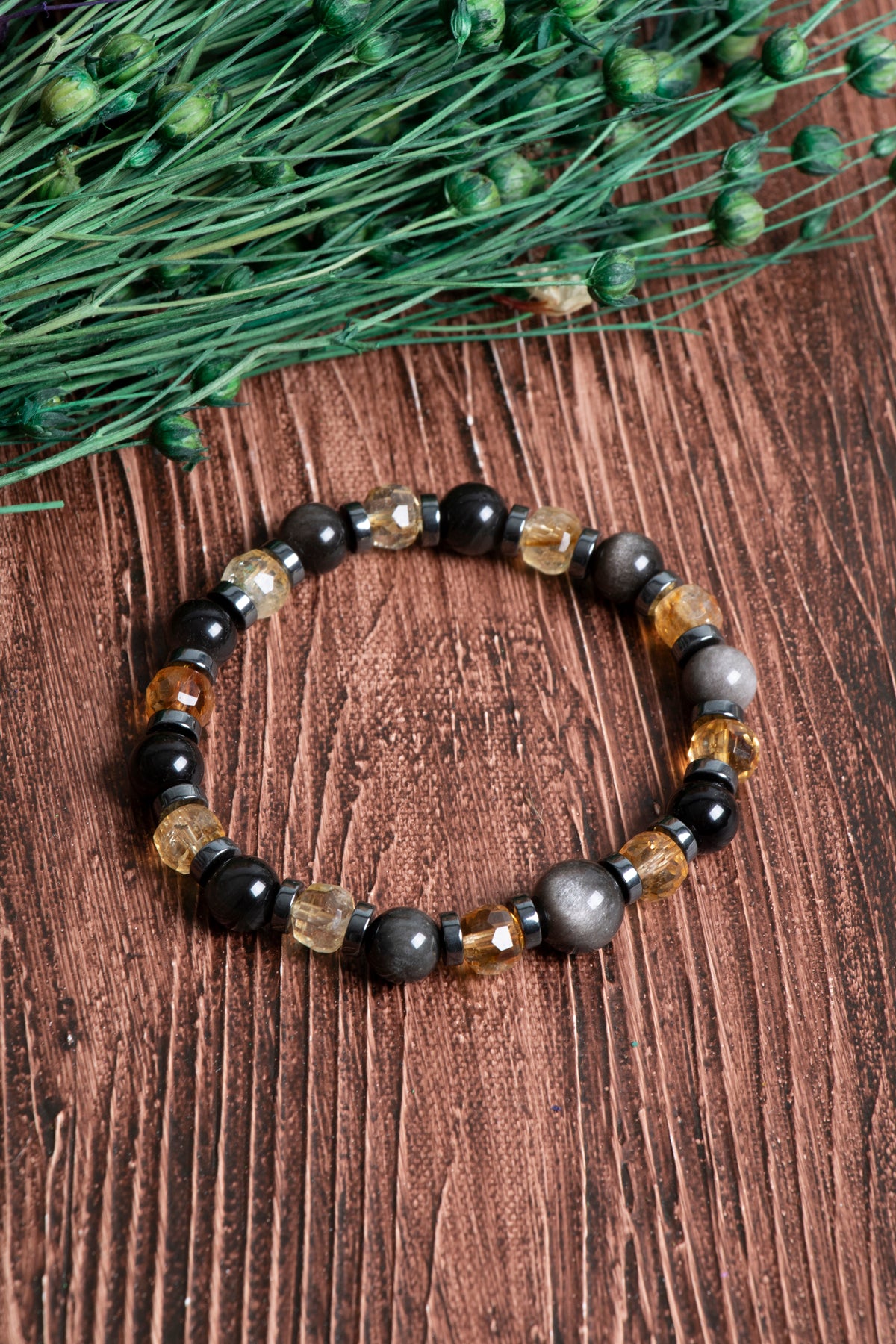 Image of Sertifikalı Sitrin Obsidyen Hematit Doğal Taş Bileklik