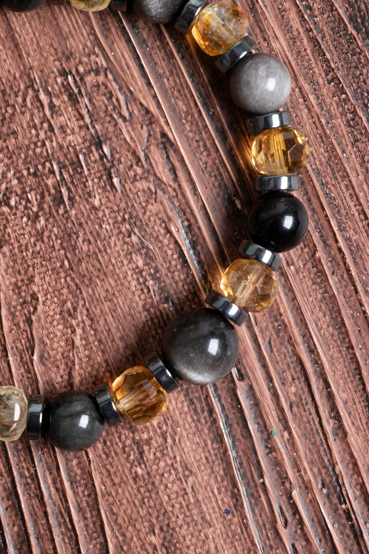 Image of Sertifikalı Sitrin Obsidyen Hematit Doğal Taş Bileklik