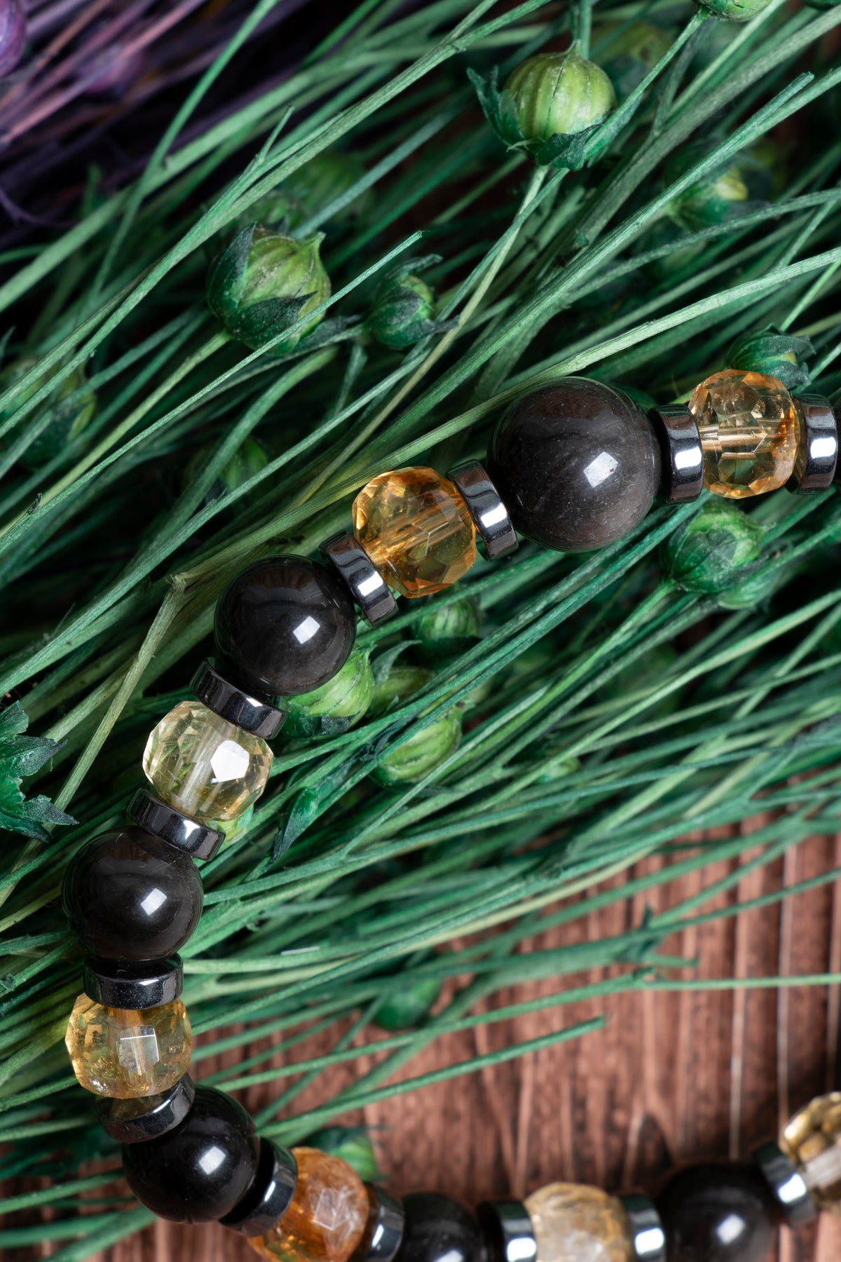 Image of Sertifikalı Sitrin Obsidyen Hematit Doğal Taş Bileklik