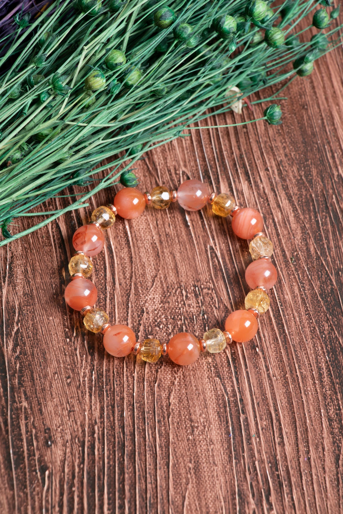 Image of Sertifikalı Yemen Akiği Sitrin (fasetli) Hematit Doğal Taş Bileklik