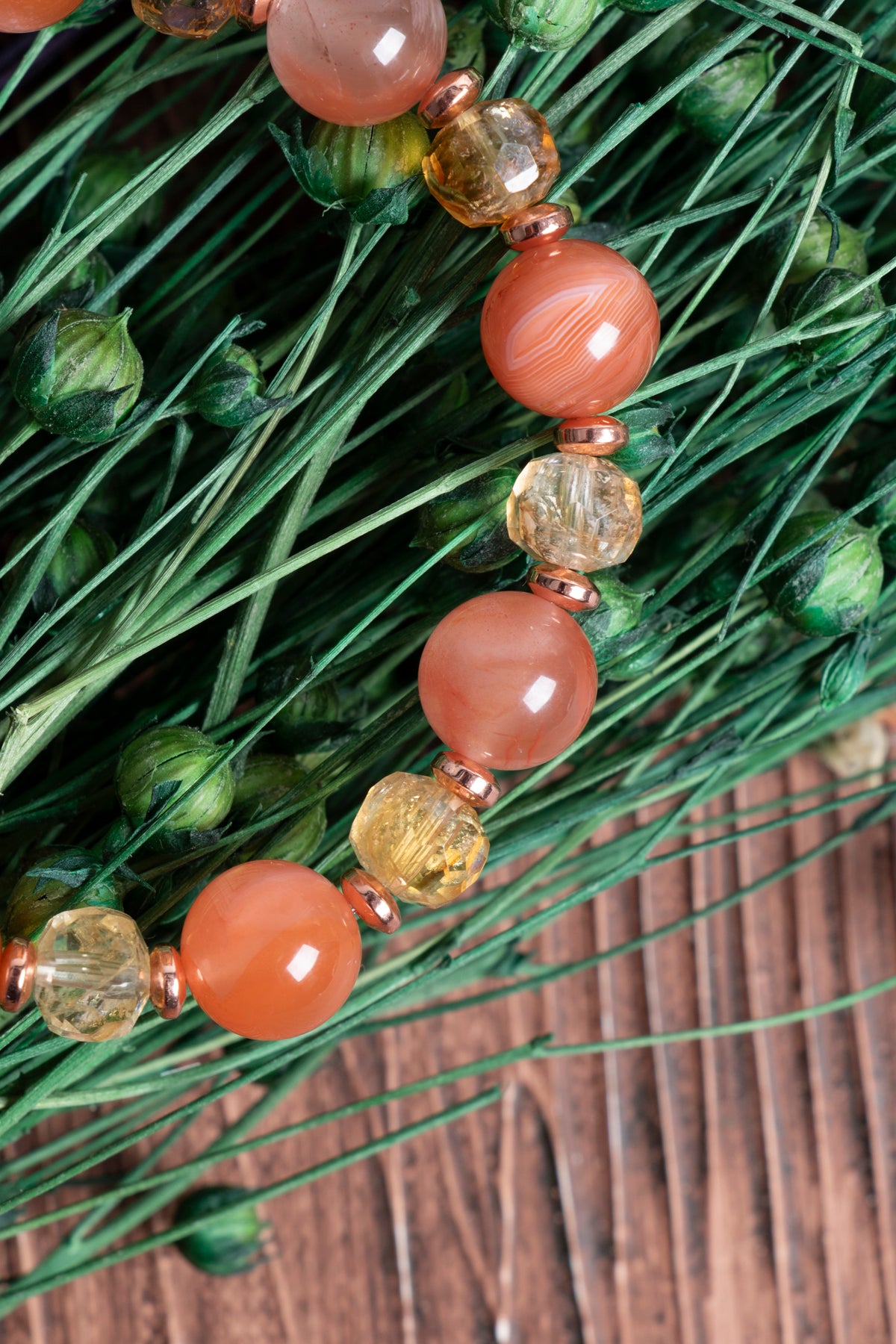 Image of Sertifikalı Yemen Akiği Sitrin (fasetli) Hematit Doğal Taş Bileklik