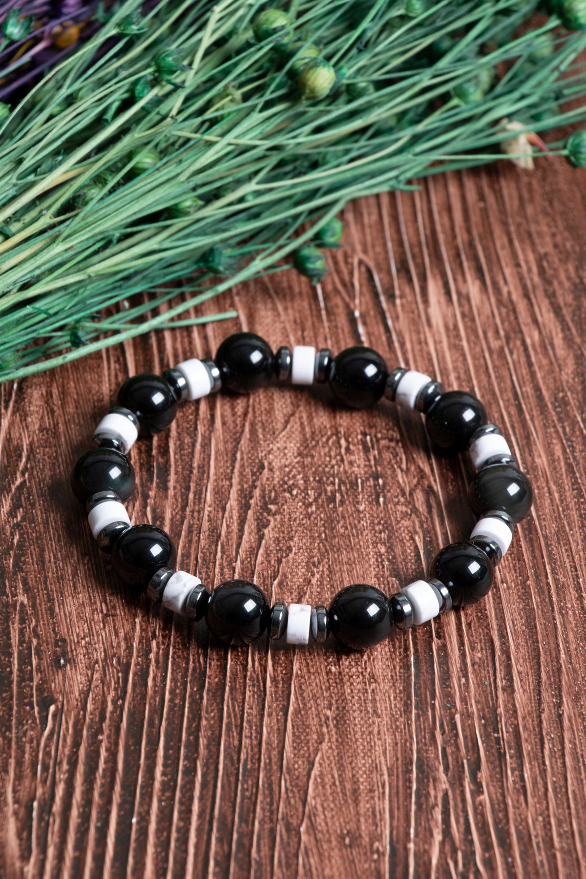 Image of Sertifikalı Obsidyen Hematit Havlit Doğal Taş Bileklik