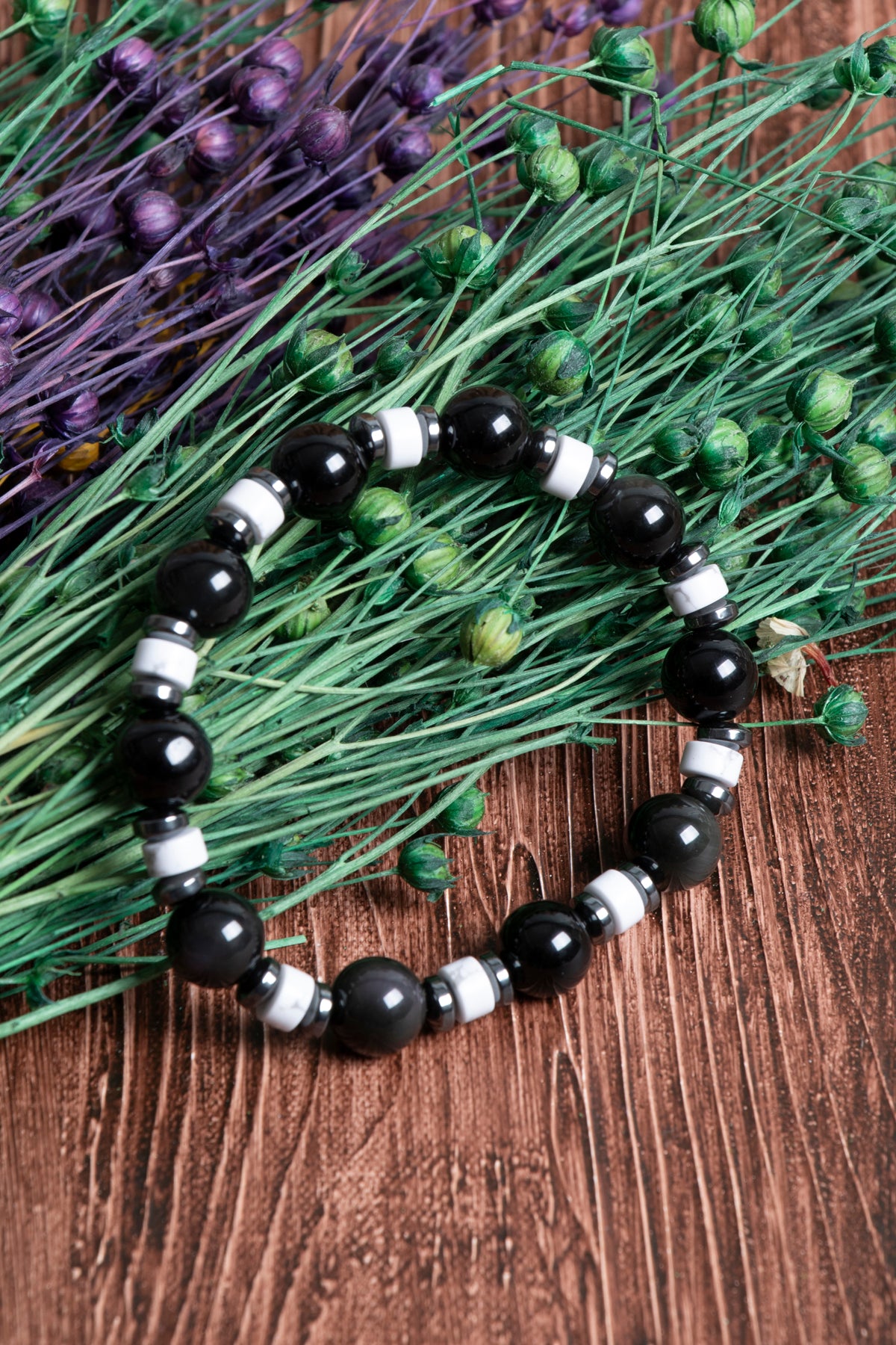 Image of Sertifikalı Obsidyen Hematit Havlit Doğal Taş Bileklik