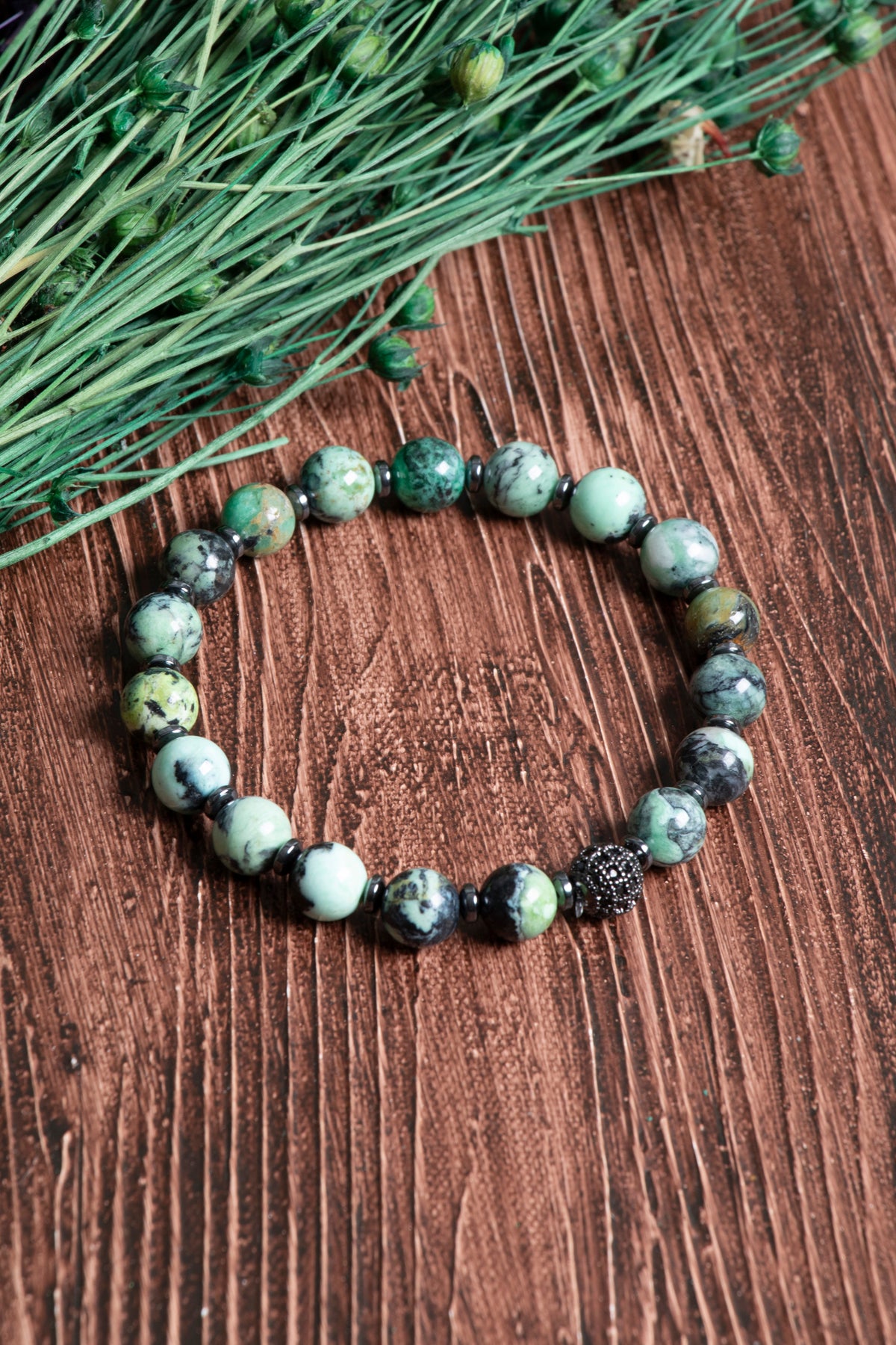 Image of Sertifikalı İspanyol Varisit Hematit Doğal Taş Zirkon Aparatlı Bileklik