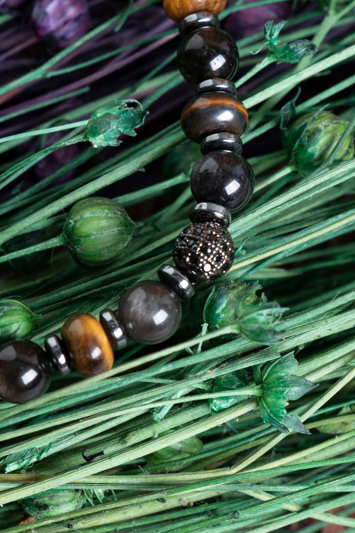 Image of Sertifikalı Obsidyen Kaplan Gözü Hematit Zirkon Aparat Doğal Taş Bileklik