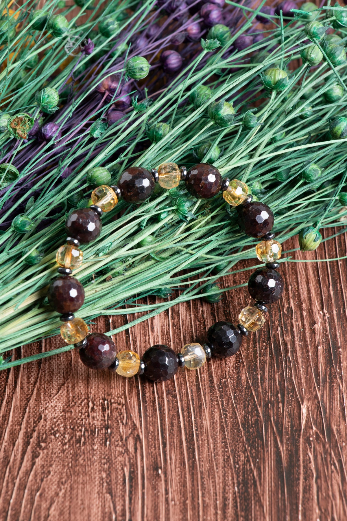 Image of Sertifikalı Lal (granat ) 10 mm Sitrin (8 mm) Fasetli Doğal Taş Bileklik