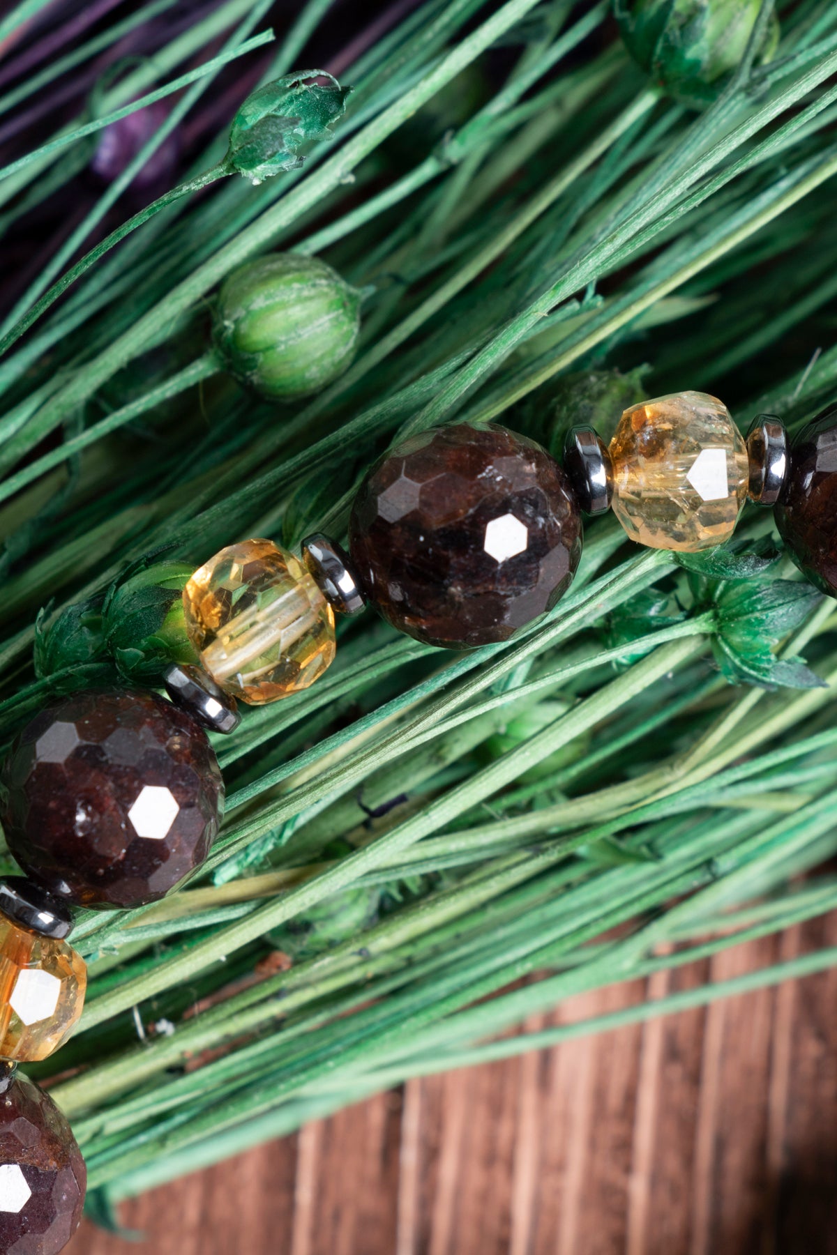 Image of Sertifikalı Lal (granat ) 10 mm Sitrin (8 mm) Fasetli Doğal Taş Bileklik