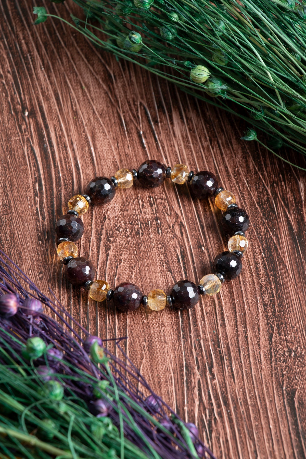 Image of Sertifikalı Lal (granat ) 10 mm Sitrin (8 mm) Fasetli Doğal Taş Bileklik