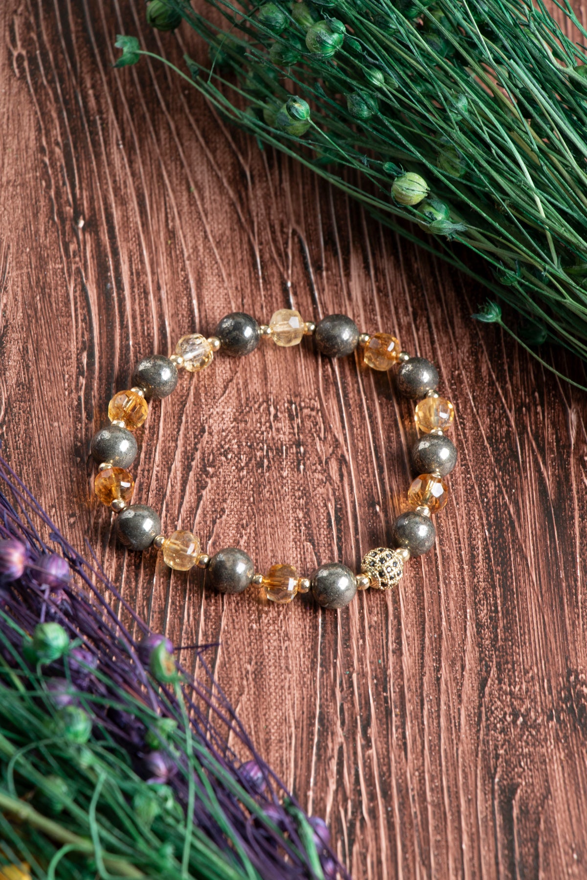 Image of Sertifikalı Sitrin Fasetli Prit Hematit Doğal Taş Bileklik