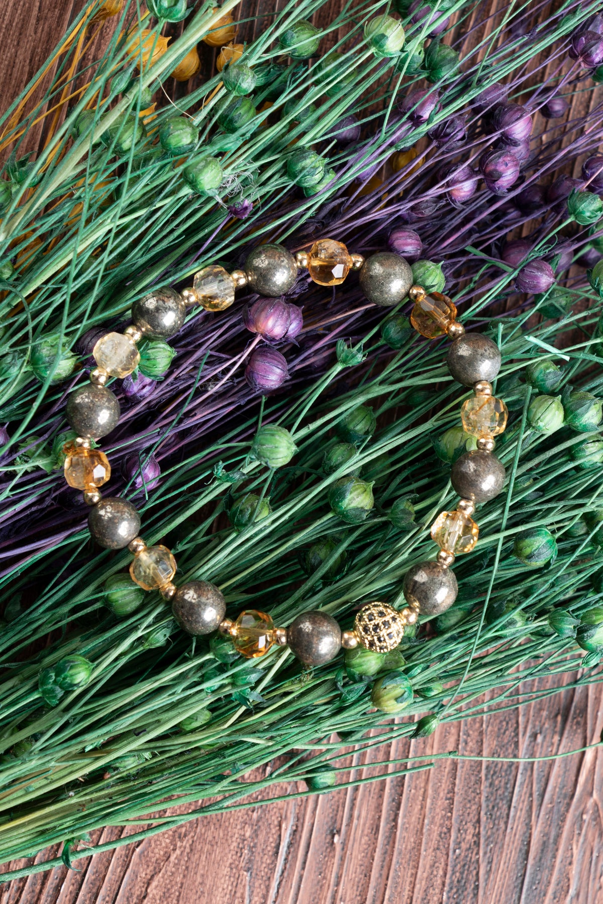 Image of Sertifikalı Sitrin Fasetli Prit Hematit Doğal Taş Bileklik