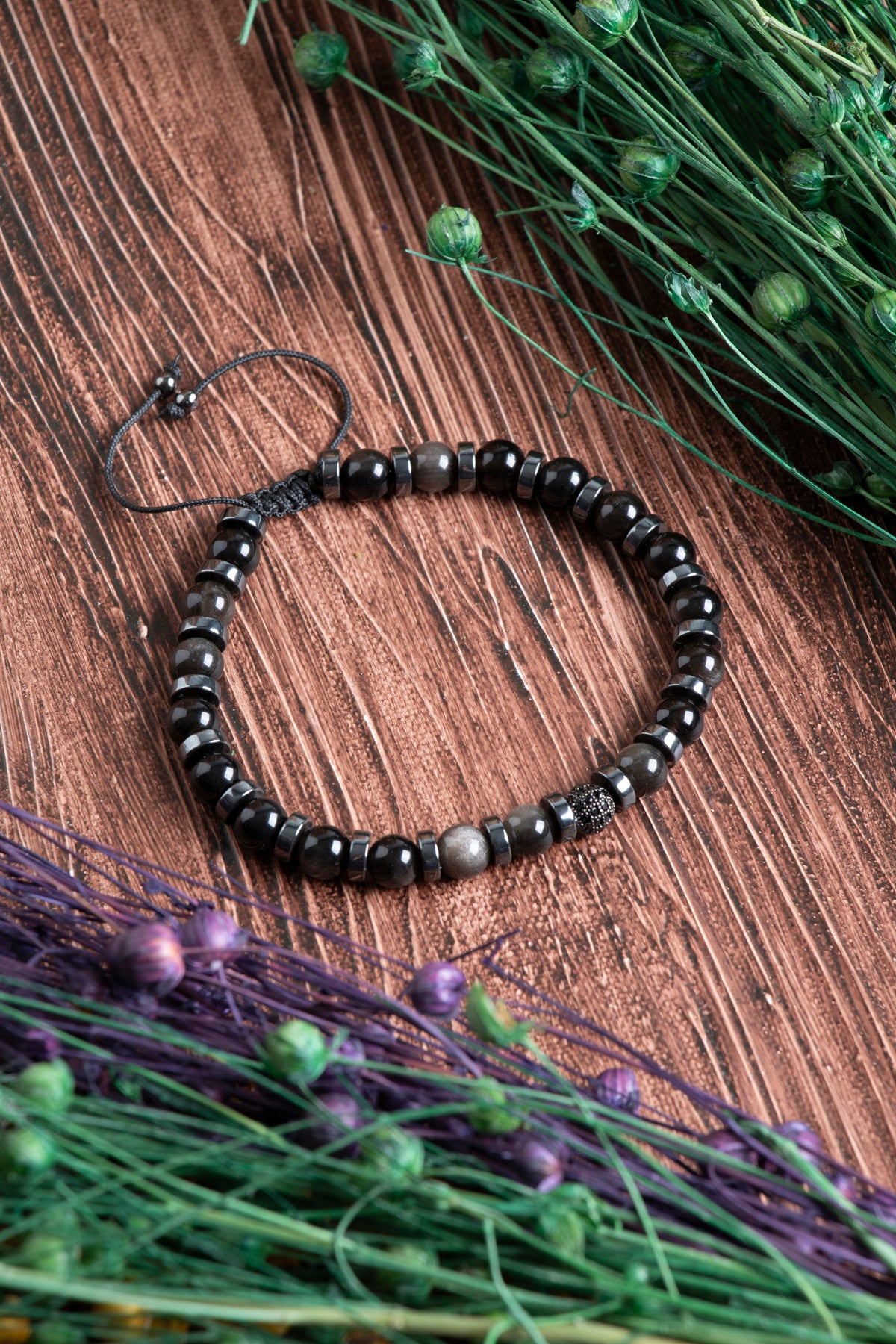 Image of Sertifikalı Obsidyen Hematit Doğal Taş Bileklik