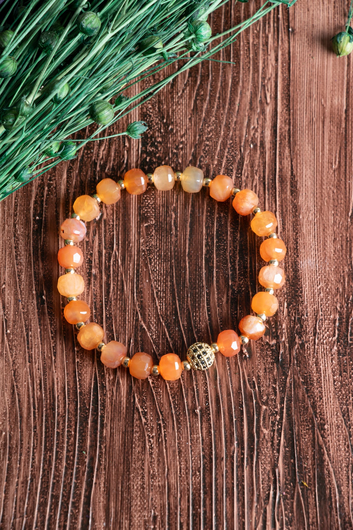 Image of Sertifikalı Karnelyan Akik (fasetli) Doğal Taş Bileklik