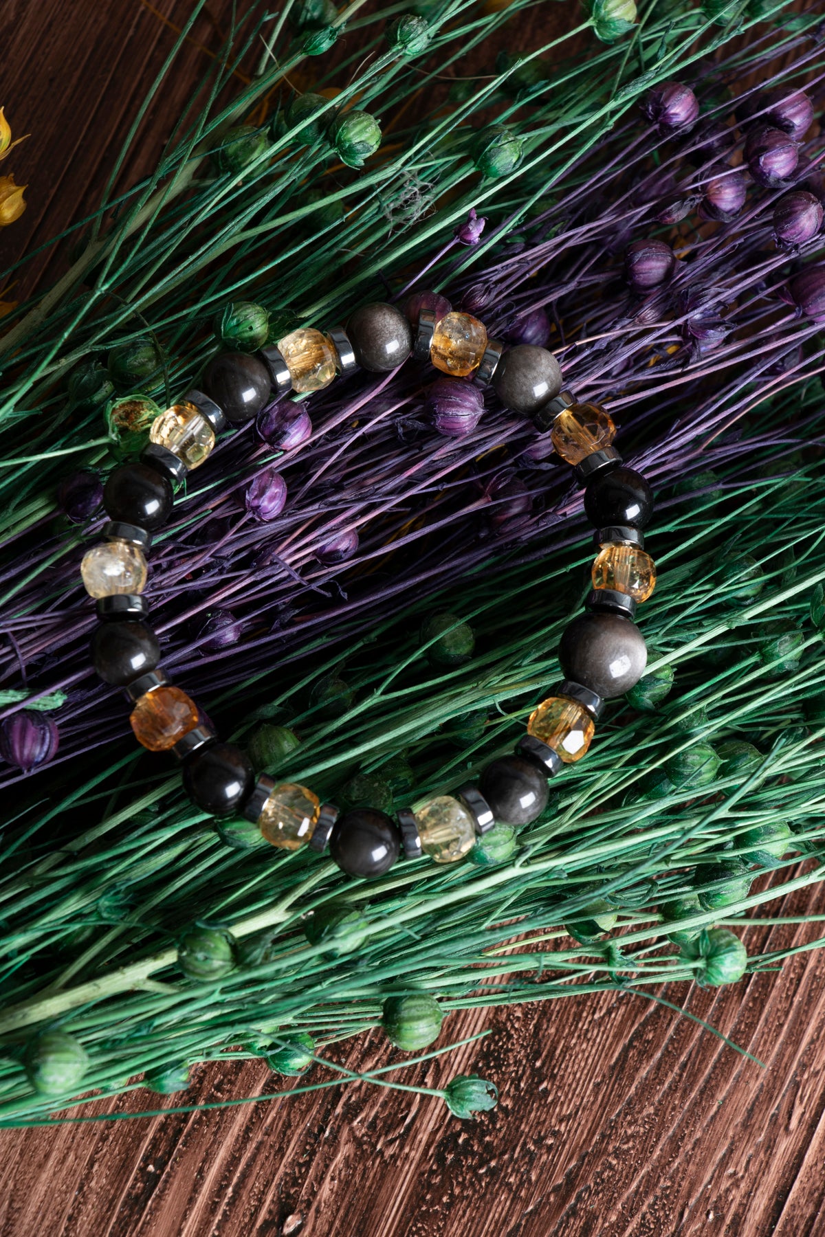 Image of Sertifikalı Obsidyen Sitrin (fasetli) Doğal Taş Bileklik