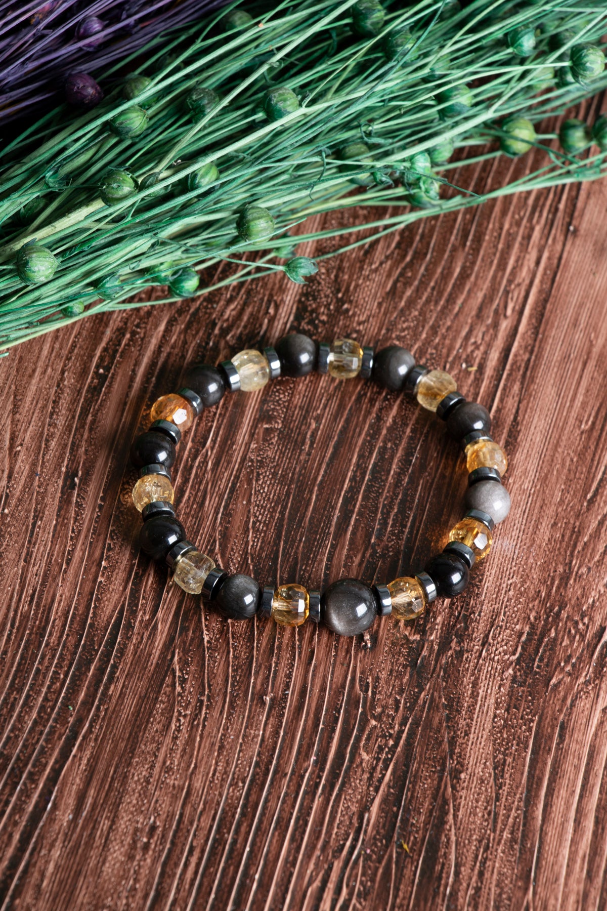 Image of Sertifikalı Obsidyen Sitrin (fasetli) Doğal Taş Bileklik