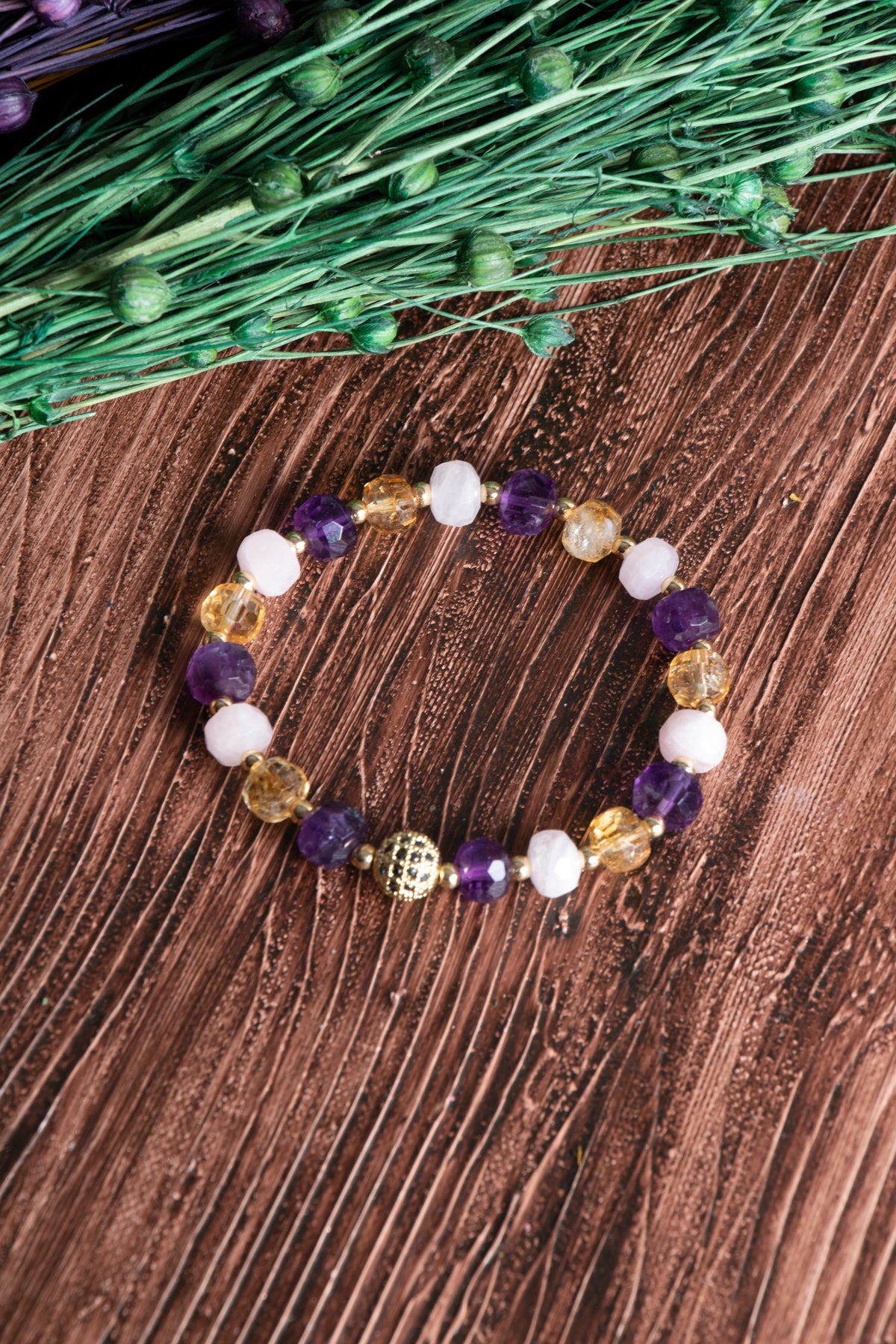 Image of Sertifikalı Ametist Sitrin Pembe Kuvars Doğal Taş Bileklik