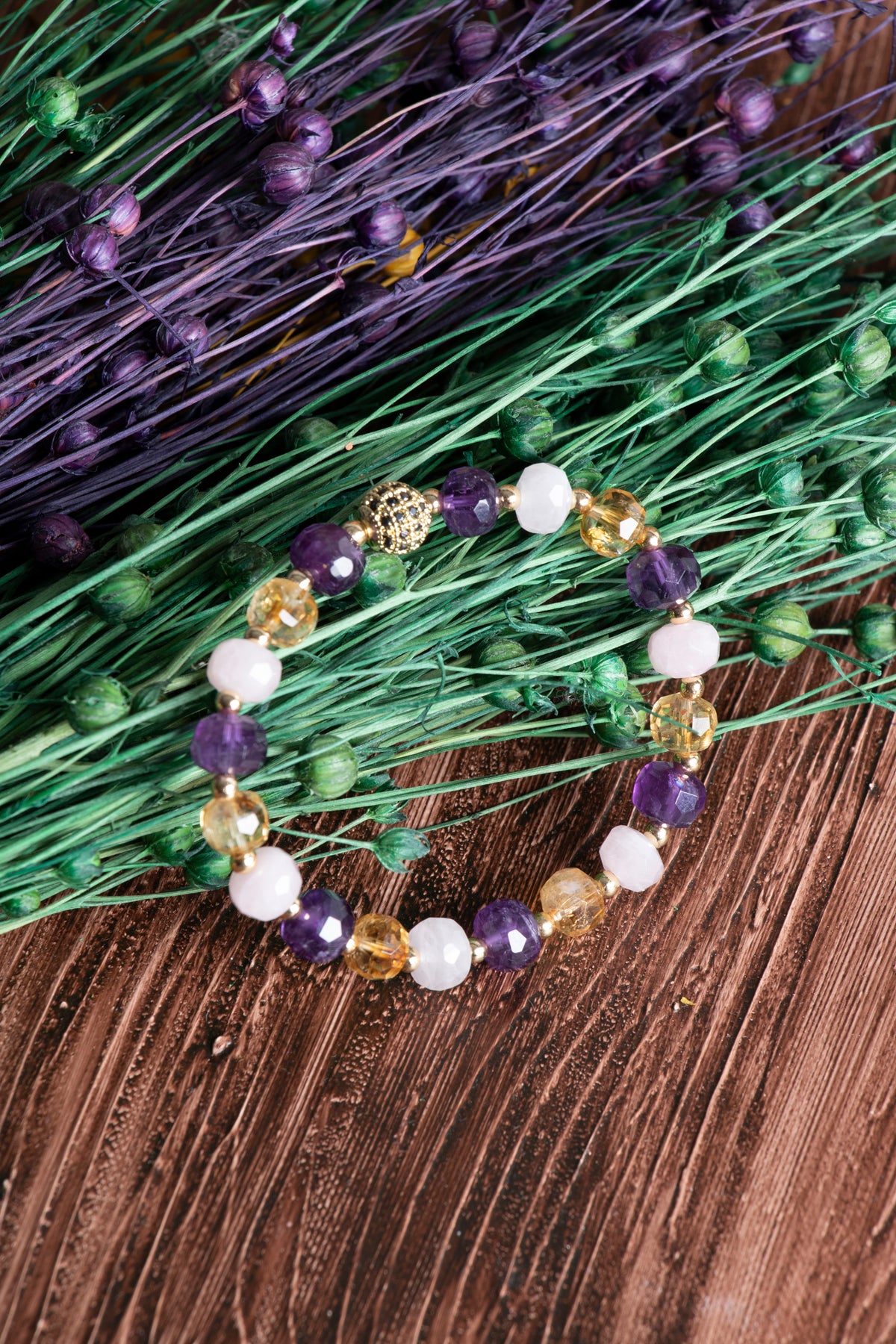 Image of Sertifikalı Ametist Sitrin Pembe Kuvars Doğal Taş Bileklik