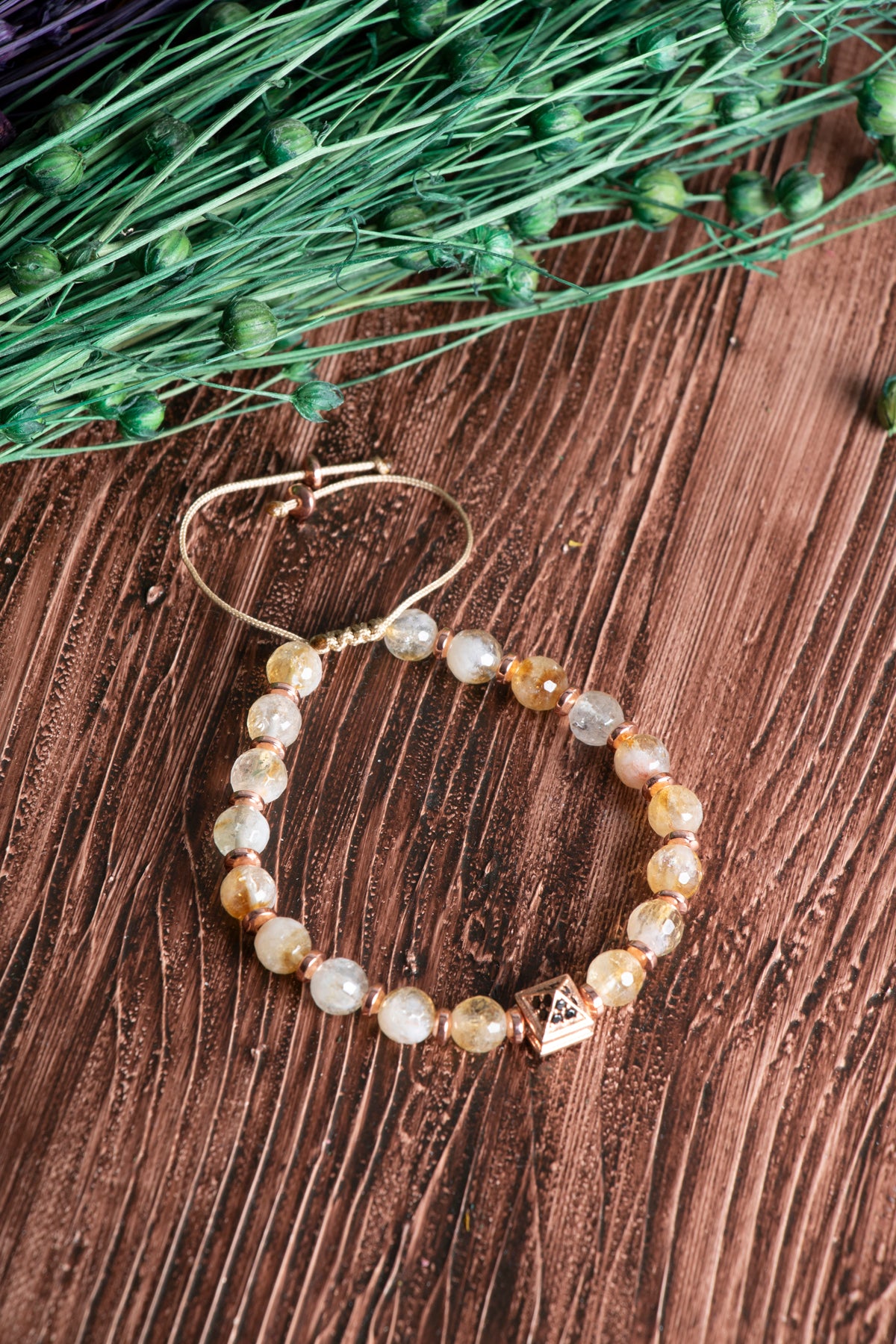 Image of Sertifikalı Sitrin Doğal Taş Zirkon Aparatlı Bileklik