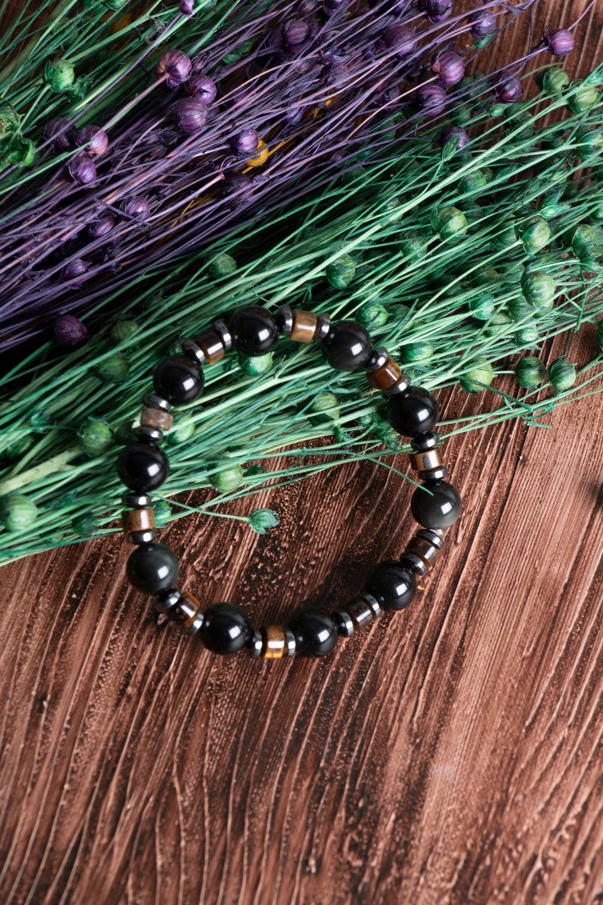 Image of Sertifikalı Obsidyen Kaplan Gözü Hematit Doğal Taş Bileklik