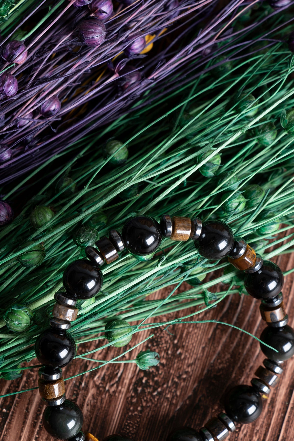 Image of Sertifikalı Obsidyen Kaplan Gözü Hematit Doğal Taş Bileklik