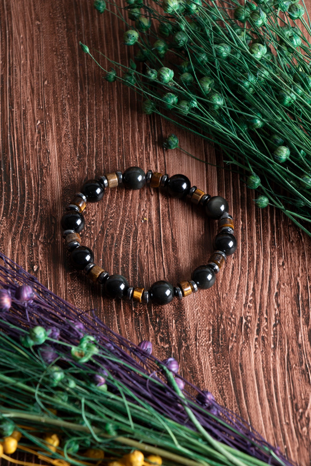 Image of Sertifikalı Obsidyen Kaplan Gözü Hematit Doğal Taş Bileklik