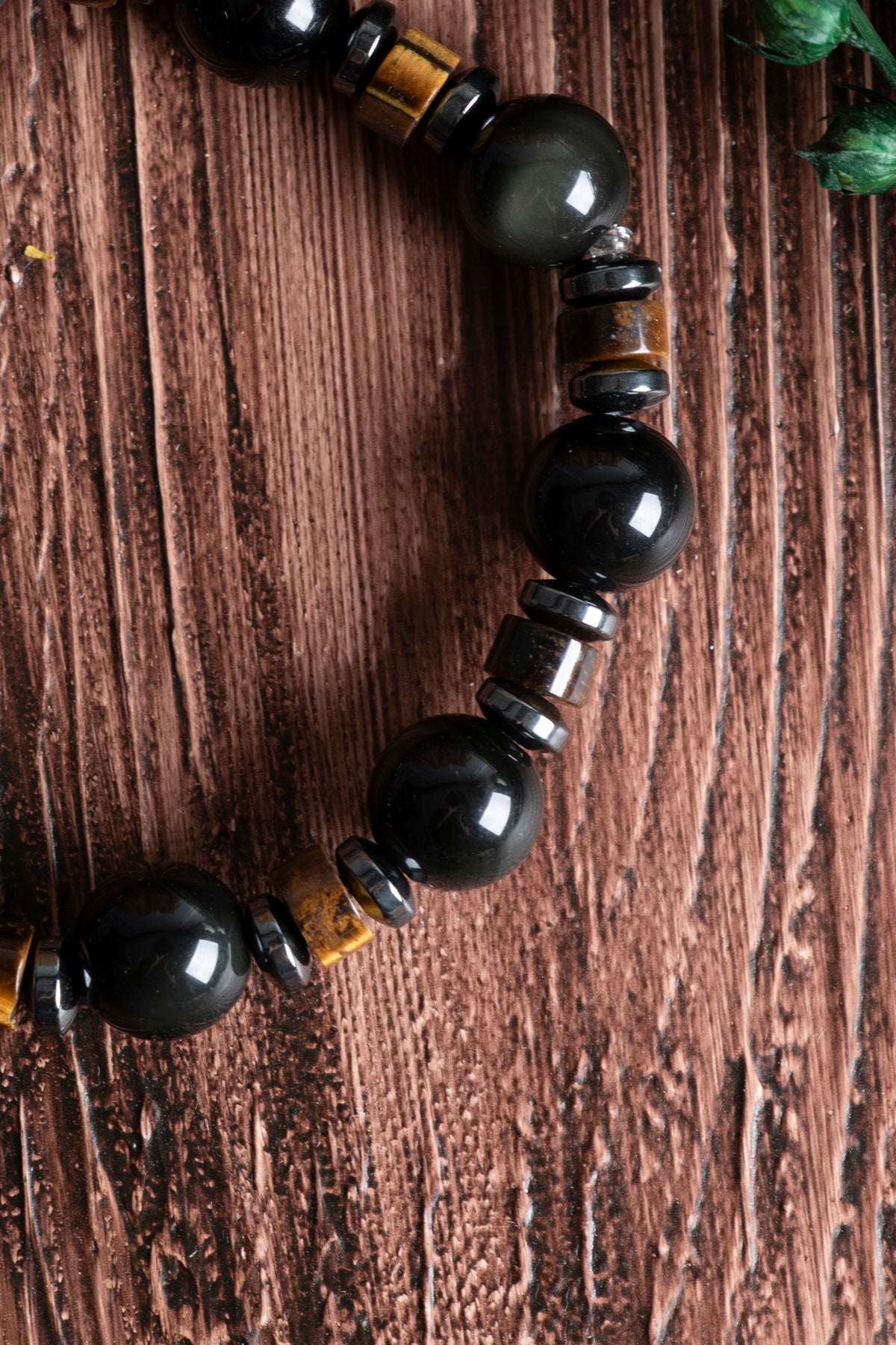 Image of Sertifikalı Obsidyen Kaplan Gözü Hematit Doğal Taş Bileklik