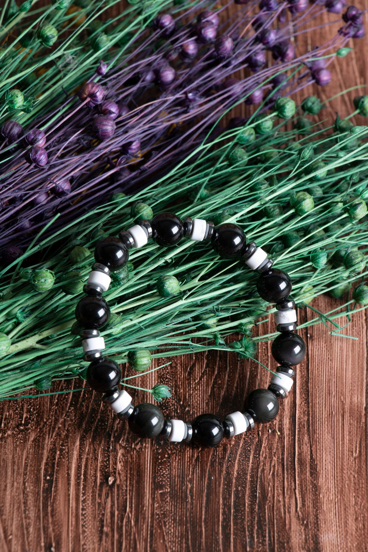 Image of Sertifikalı Obsidyen Havlit Hematit Doğal Taş Bileklik