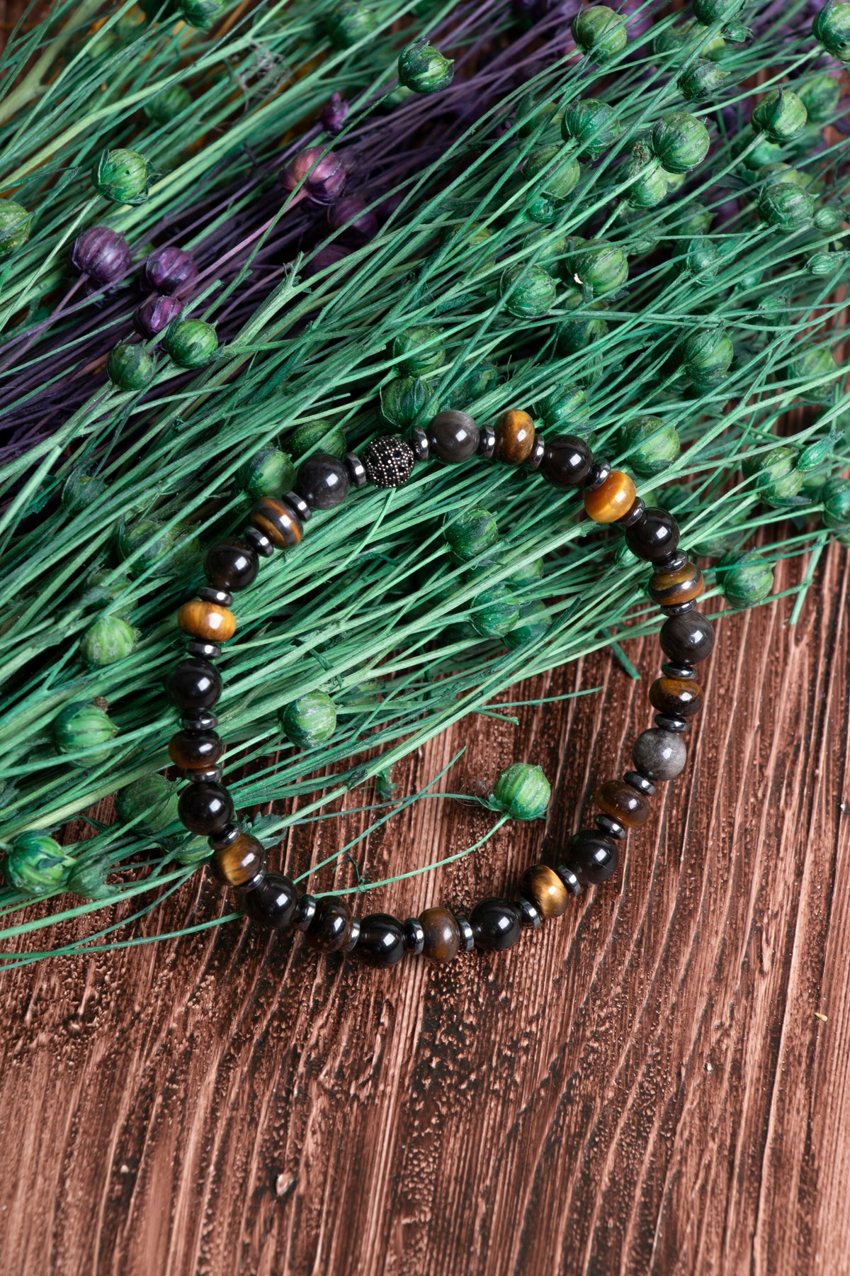 Image of Orijinal Sertifikalı Obsidyen Hematit Kaplan Gözü Doğal Taş Bileklik