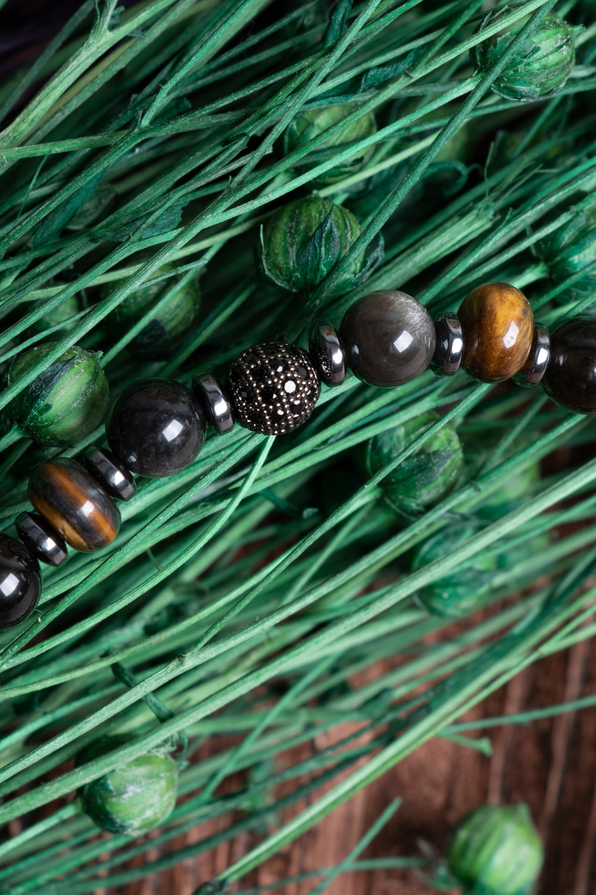 Image of Orijinal Sertifikalı Obsidyen Hematit Kaplan Gözü Doğal Taş Bileklik