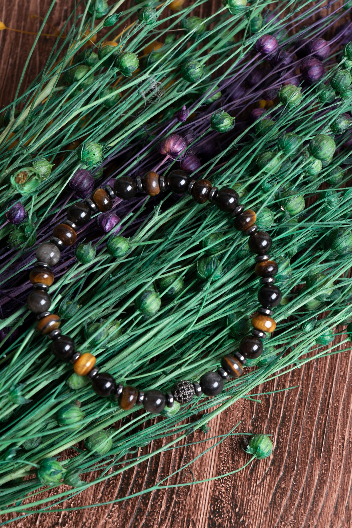 Image of Orijinal Sertifikalı Obsidyen Hematit Kaplan Gözü Doğal Taş Bileklik