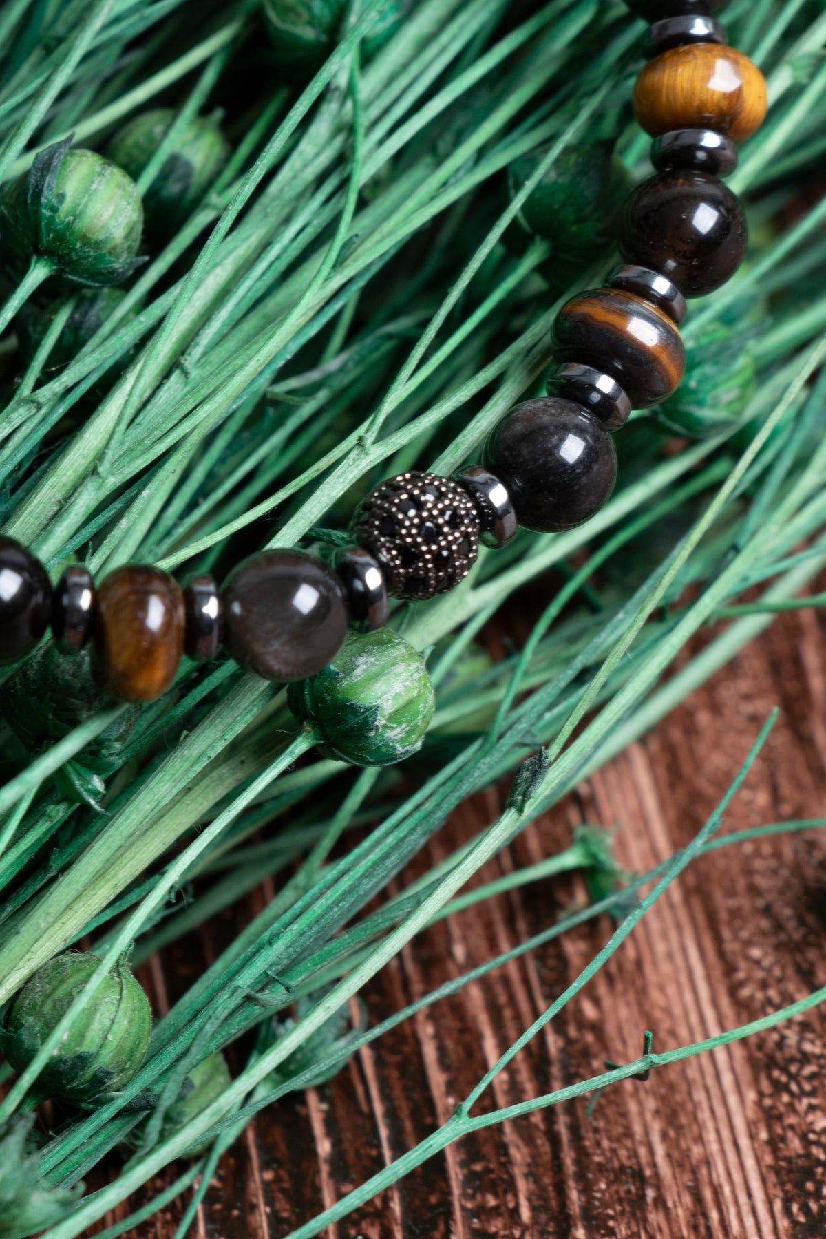 Image of Orijinal Sertifikalı Obsidyen Hematit Kaplan Gözü Doğal Taş Bileklik