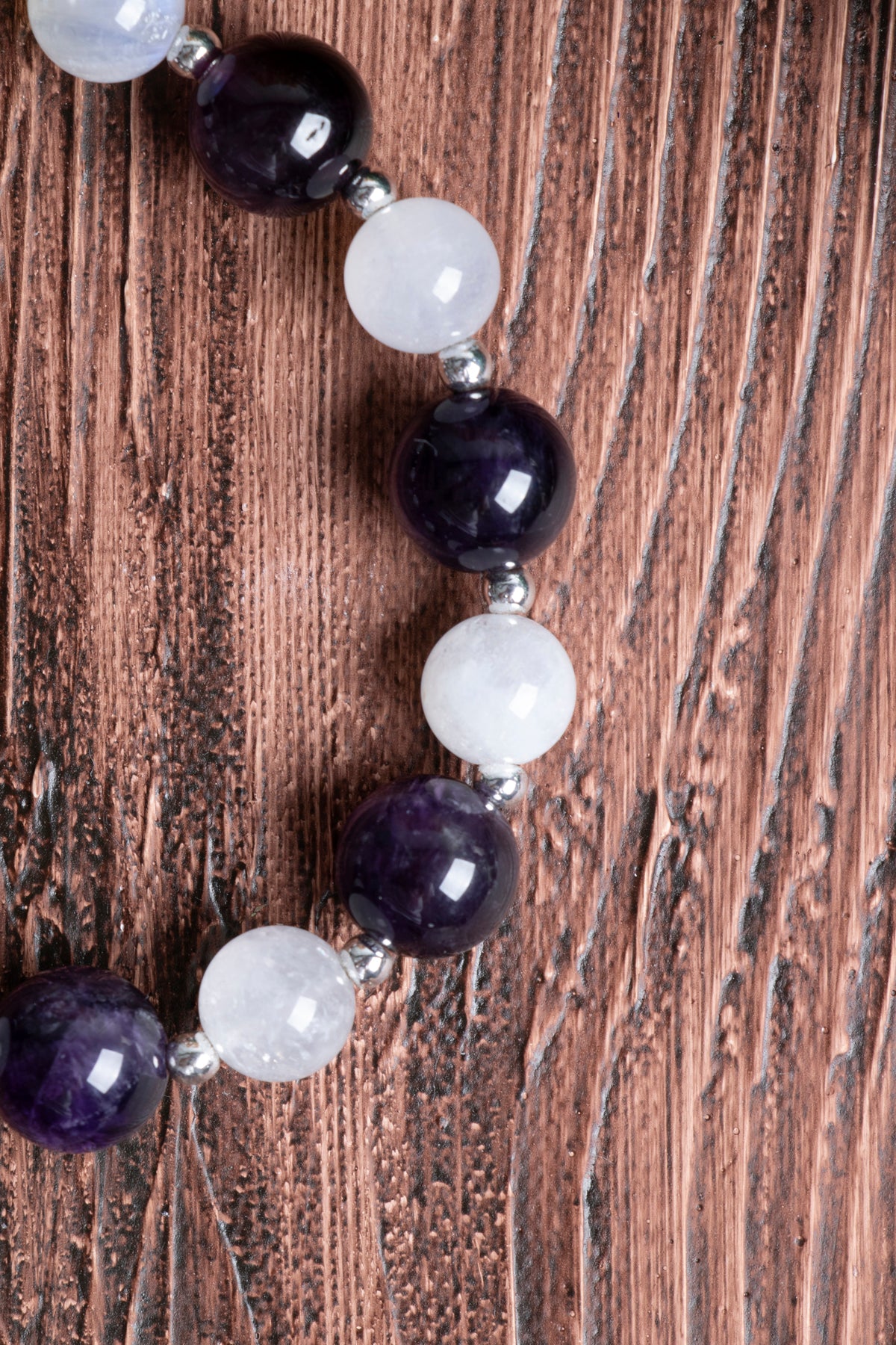 Image of Orijinal Sertifikalı Ametist (10mm) Ay Taşı (8mm) Doğal Taş Bileklik