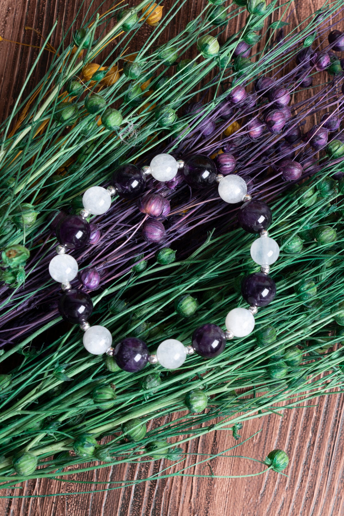 Image of Orijinal Sertifikalı Ametist (10mm) Ay Taşı (8mm) Doğal Taş Bileklik