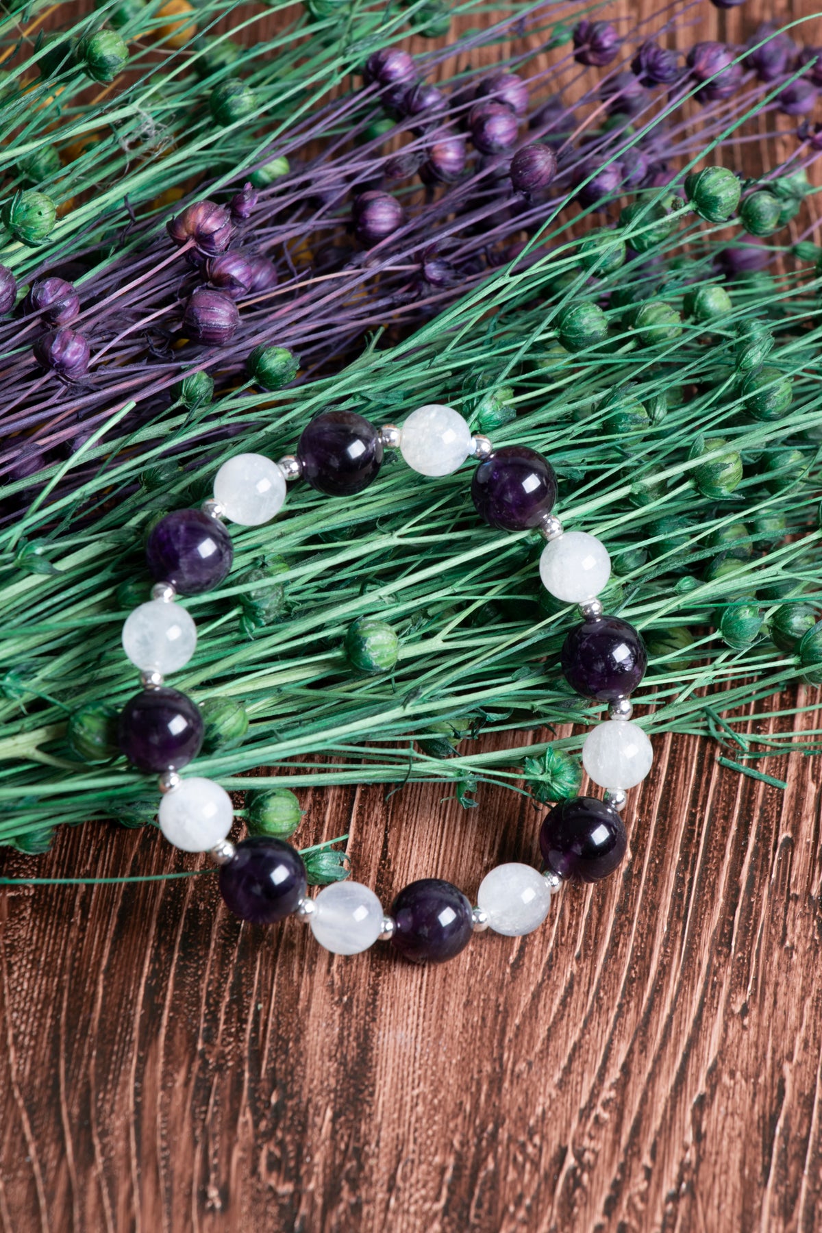 Image of Orijinal Sertifikalı Ametist (10mm) Ay Taşı (8mm) Doğal Taş Bileklik