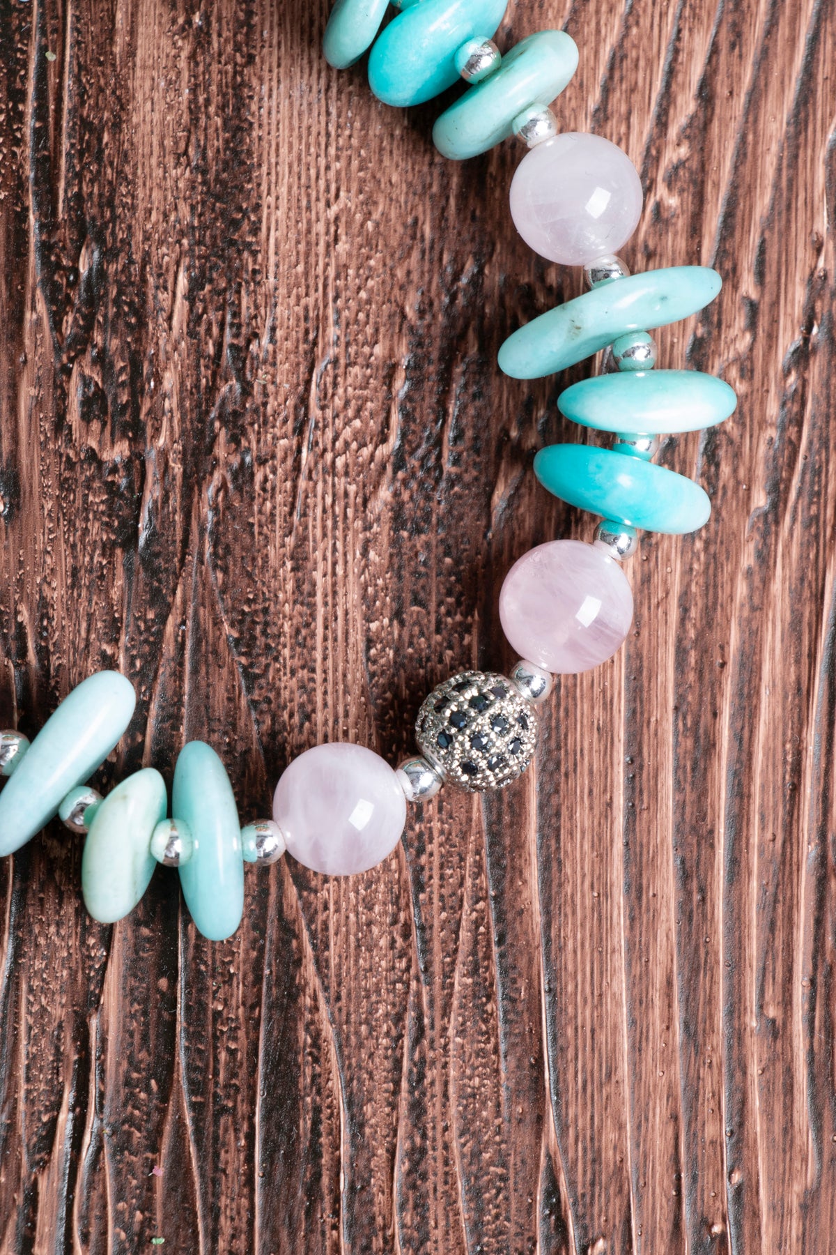 Image of Orijinal Sertifikalı Amazonit Pembe Kuvars Hamatit Doğal Taş Bileklik