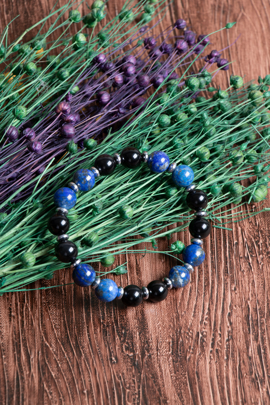 Orijinal Sertifikalı Lapis Lazuli - Obsidyen - Hematit (8mm) Doğal Taş Bileklik