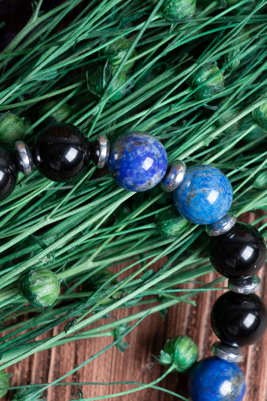 Orijinal Sertifikalı Lapis Lazuli - Obsidyen - Hematit (8mm) Doğal Taş Bileklik