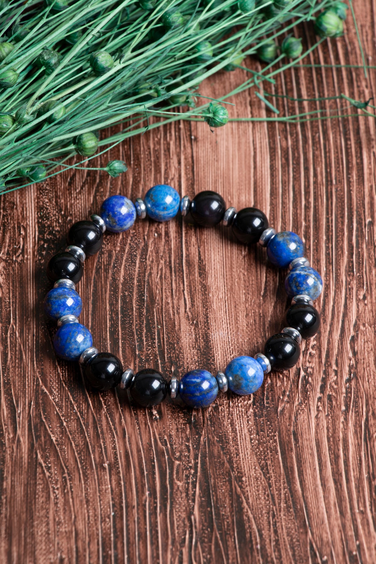 Orijinal Sertifikalı Lapis Lazuli - Obsidyen - Hematit (8mm) Doğal Taş Bileklik