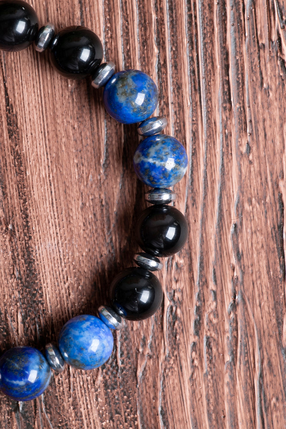 Orijinal Sertifikalı Lapis Lazuli - Obsidyen - Hematit (8mm) Doğal Taş Bileklik