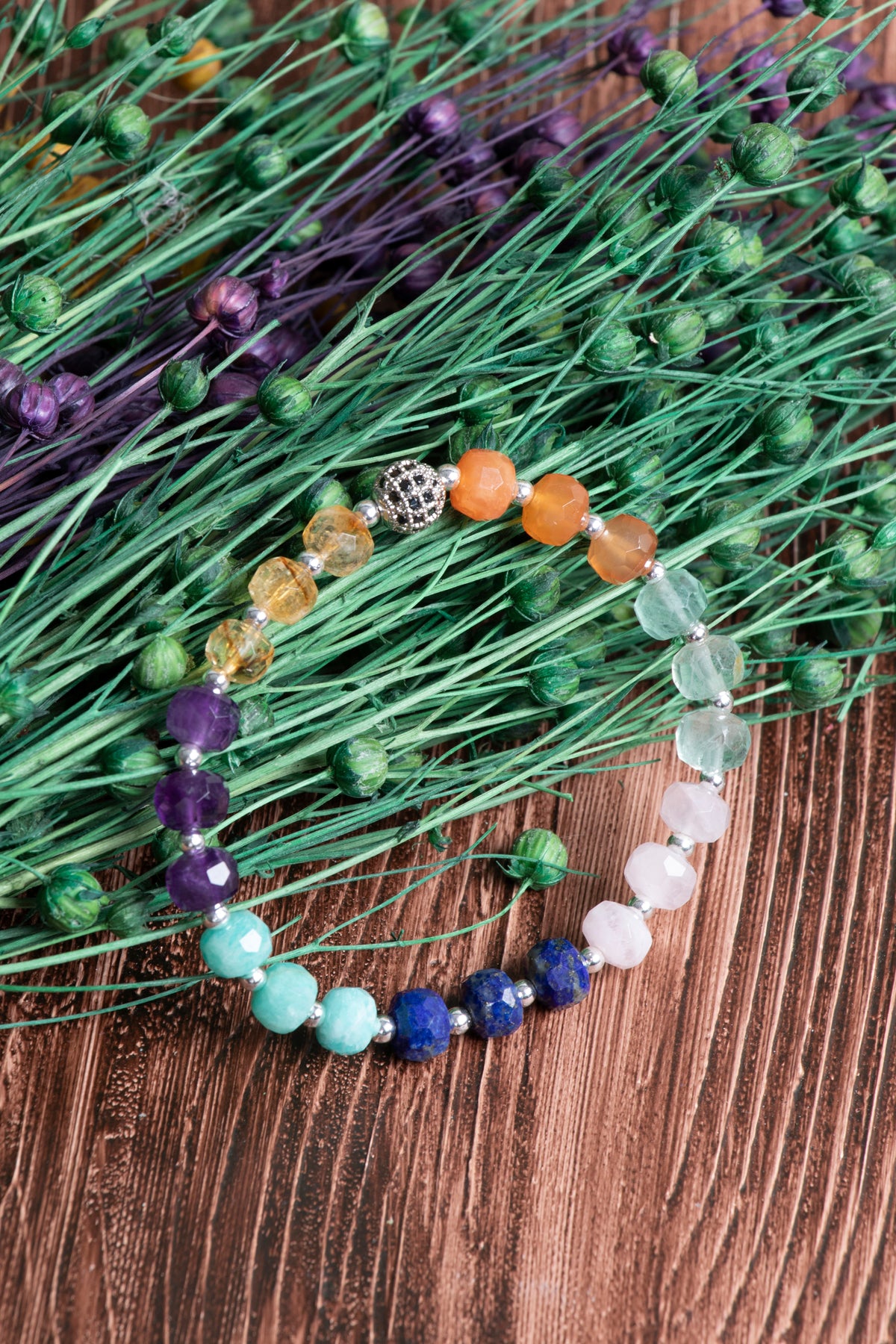 Sertifikalı Çakra Bileklik Fasetli Taşlar Sitrin - Lapis Lazuli - Akik - Amazonit-Florit-Ametist