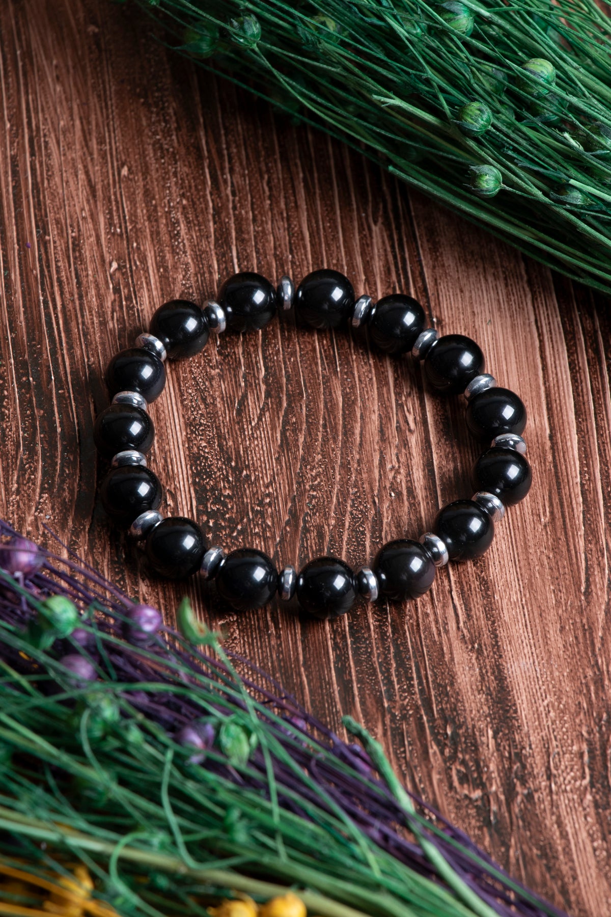 Orijinal Sertifikalı Obsidyen - Hematit (10mm) Doğal Taş Bileklik