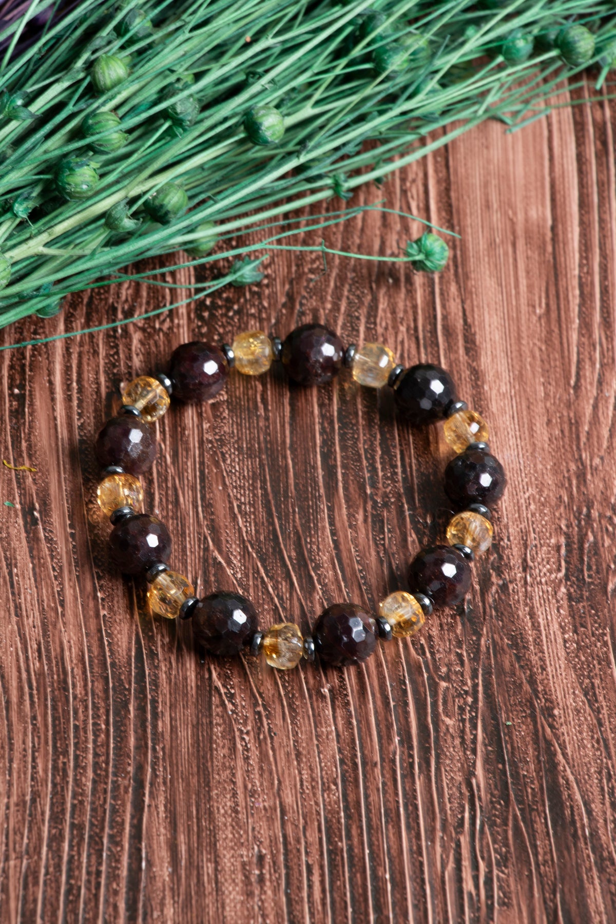 Image of Orijinal Sertifikalı Lal Granat (10mm)- Sitrin Fasetli (8mm) Rondel Kesim Doğal Taş Bileklik