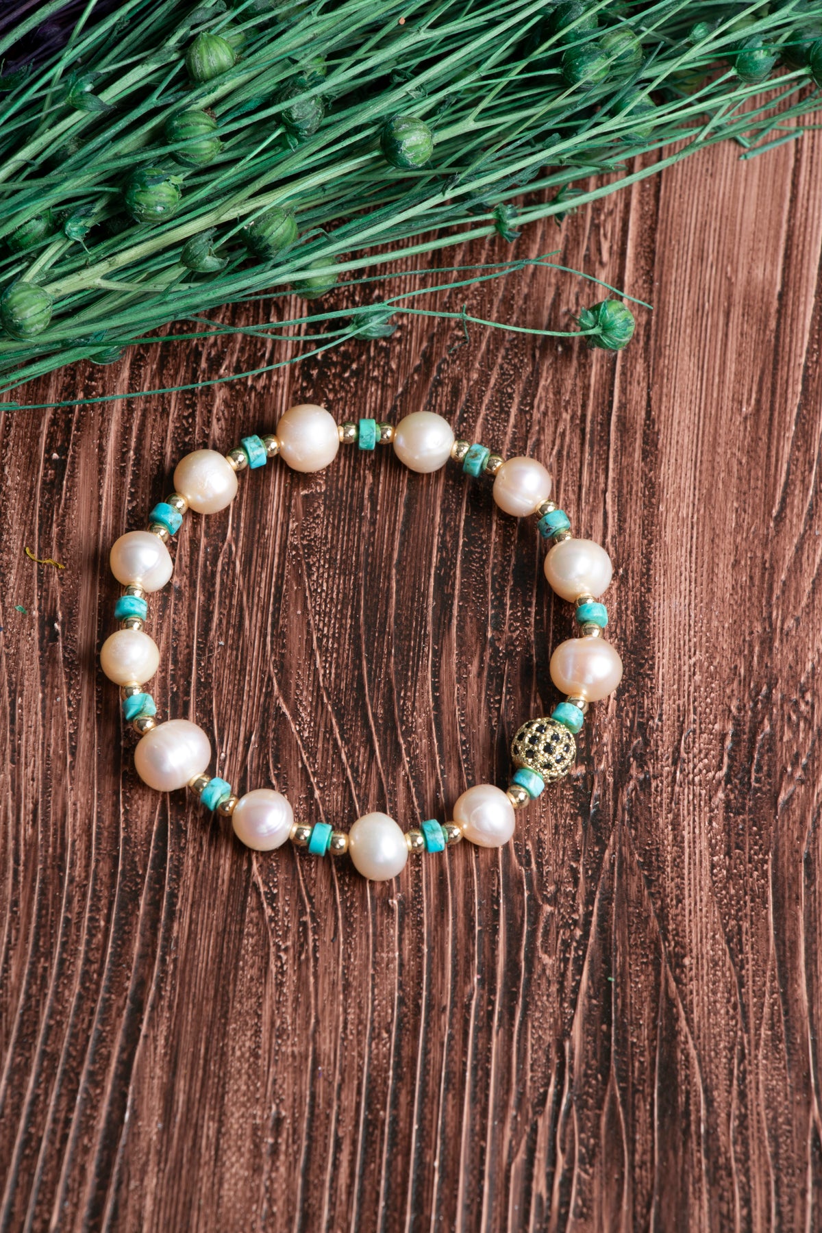 Image of Orijinal Sertifikalı İnci (9mm) - Turkuaz (4mm)- Hematit Doğal Taş Bileklik