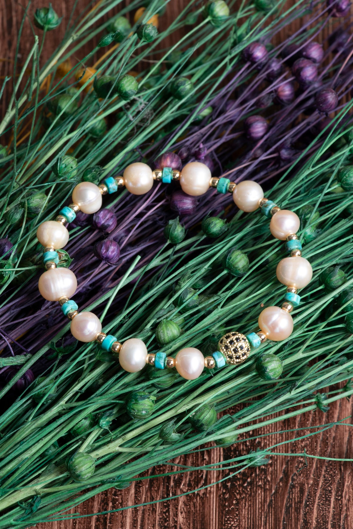 Image of Orijinal Sertifikalı İnci (9mm) - Turkuaz (4mm)- Hematit Doğal Taş Bileklik