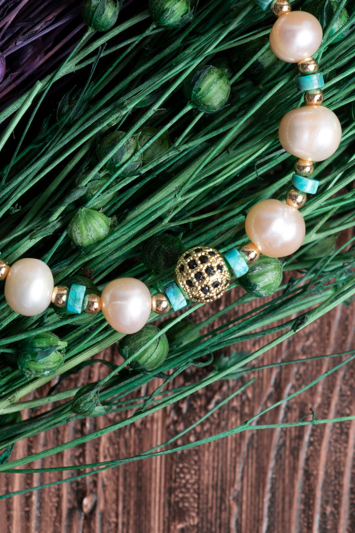 Image of Orijinal Sertifikalı İnci (9mm) - Turkuaz (4mm)- Hematit Doğal Taş Bileklik