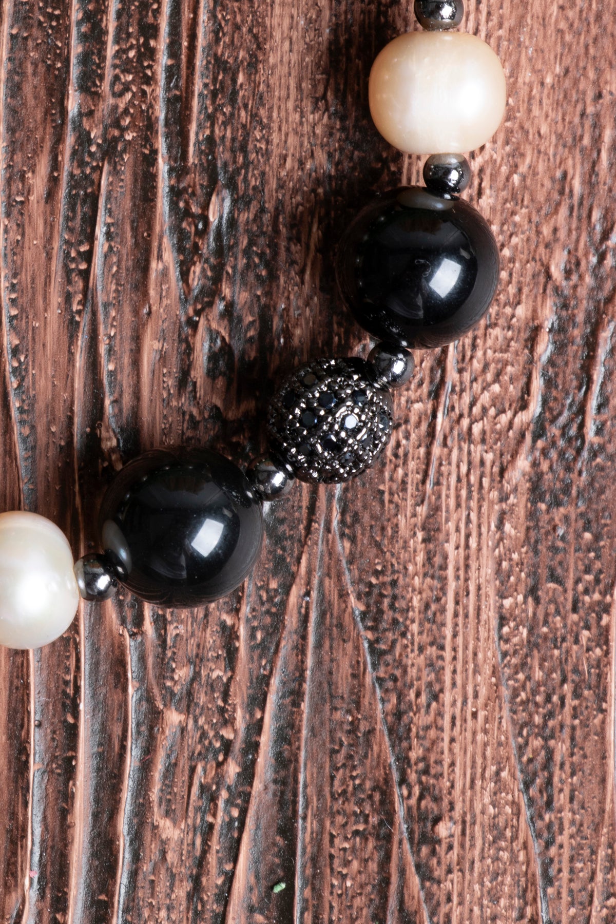 Image of Orijinal Sertifikalı Obsidyen (10mm) İnci (8mm) Zirkon Aparatlı Doğal Taş Bileklik