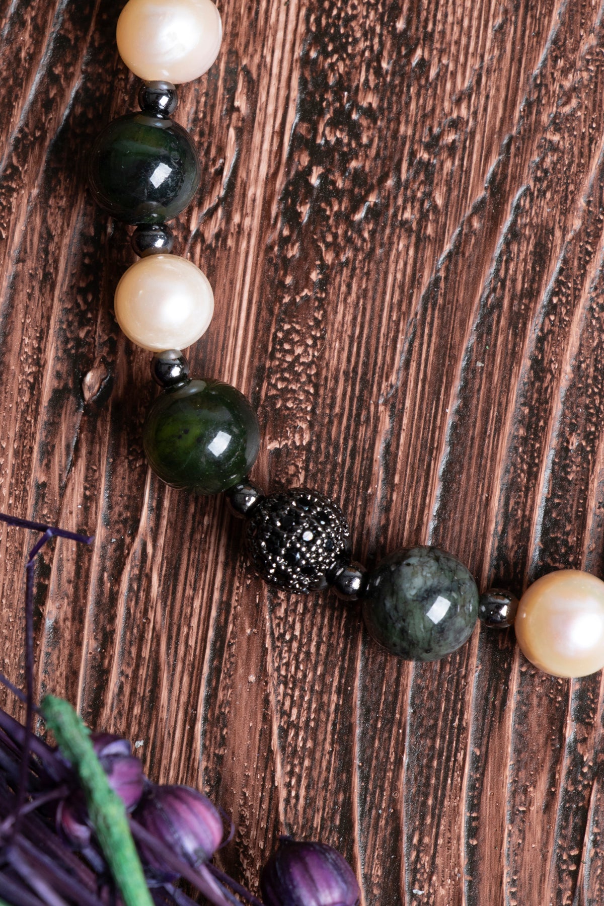 Image of Orijinal Sertifikalı İnci Kanada Yeşim Hematit Doğal Taş Bileklik