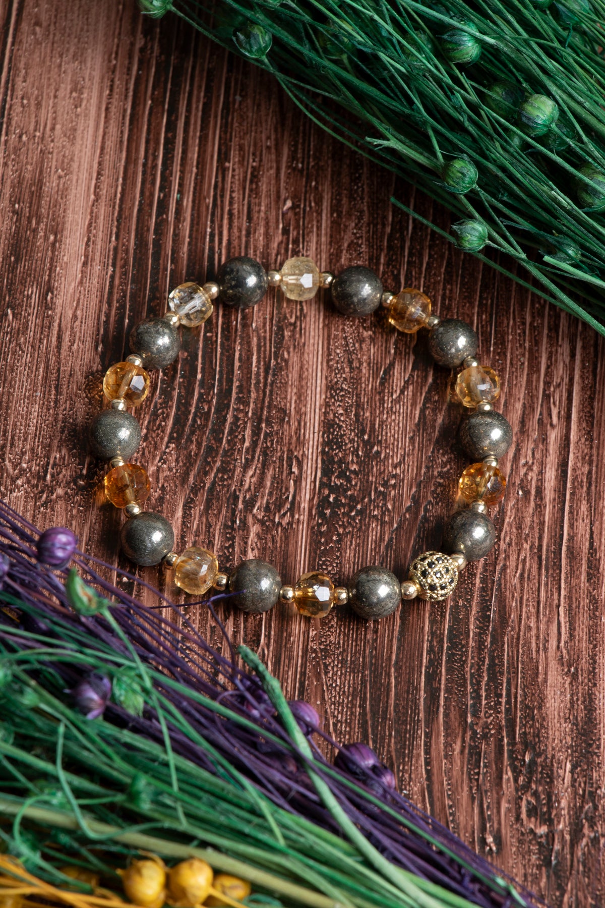 Image of Orijinal Sertifikalı Sitrin Fasetli Kesim Prit Zirkon Aparat Doğal Taş Bileklik