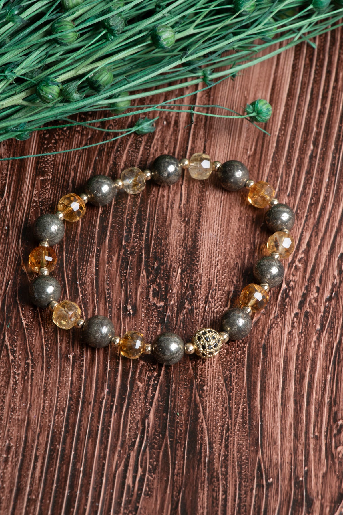 Image of Orijinal Sertifikalı Sitrin Fasetli Kesim Prit Zirkon Aparat Doğal Taş Bileklik