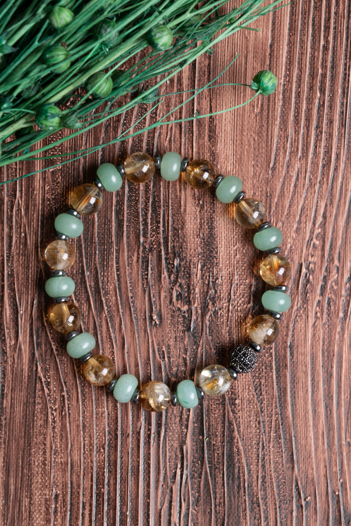 Image of Orijinal Sertifikalı Sitrin Aventurin Hematit Zirkon Aparatlı Doğal Taş Bileklik