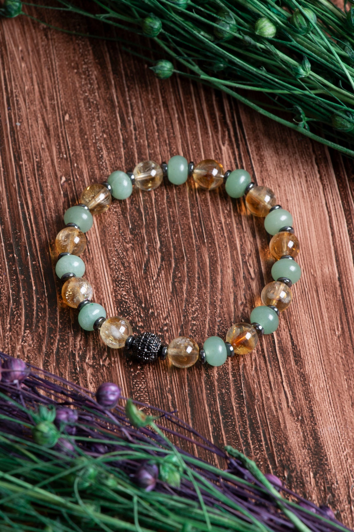 Image of Orijinal Sertifikalı Sitrin Aventurin Hematit Zirkon Aparatlı Doğal Taş Bileklik